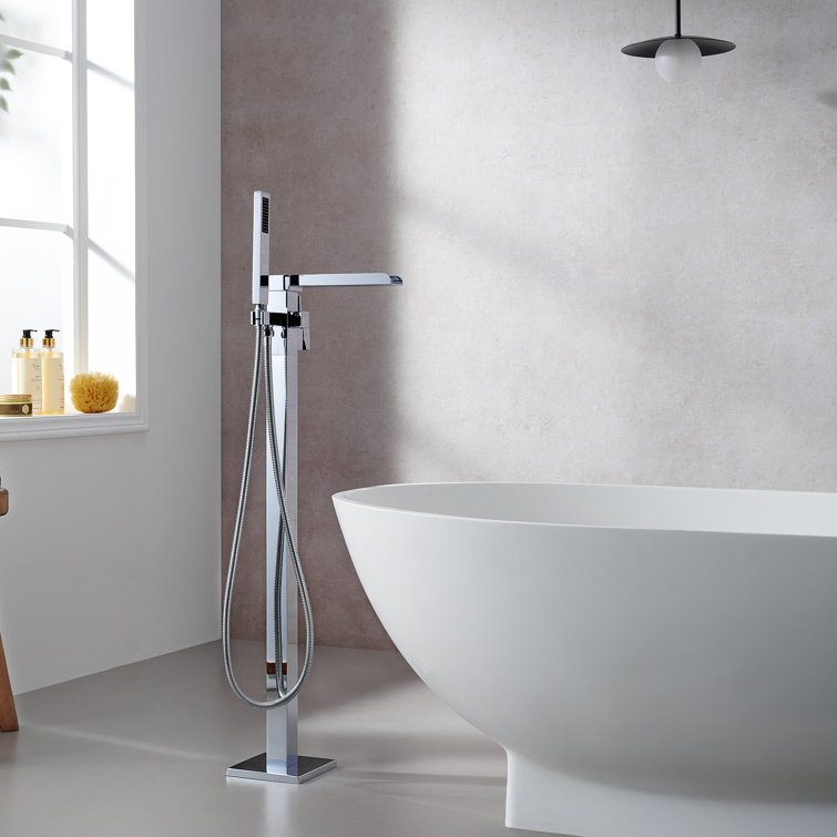 Polished Chrome Freestanding Tub Faucet with Hand Shower