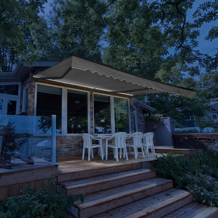 Motorized Silver Gray Patio Awning with LED Lights