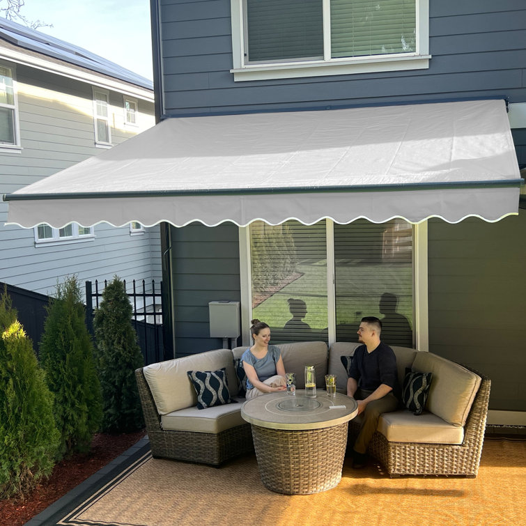 Silver Gray Motorized Patio Awning with LED Lights, 13 x 10 ft