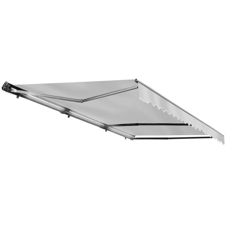 Motorized Silver Gray Patio Awning with LED Lights