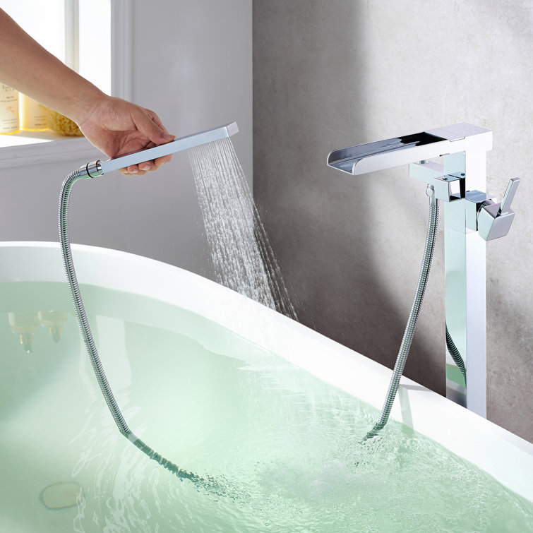 Polished Chrome Freestanding Tub Faucet with Hand Shower