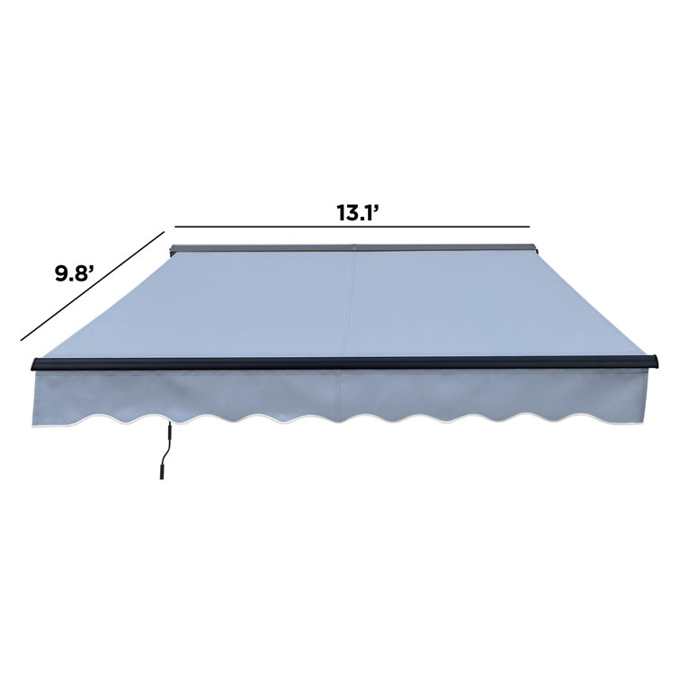 Silver Gray Motorized Patio Awning with LED Lights, 13 x 10 ft