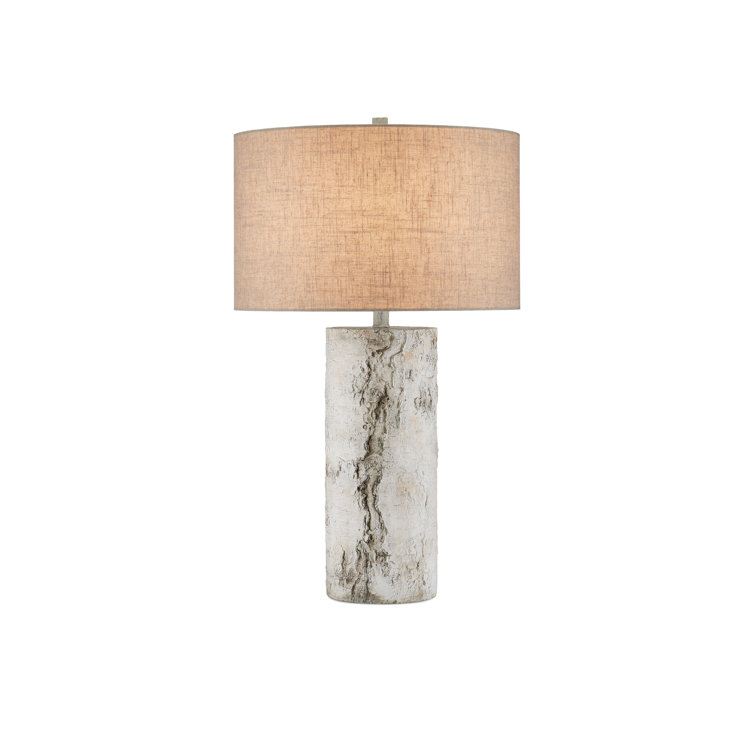 Birch White and Beige Linen Table Lamp with Gray Finish