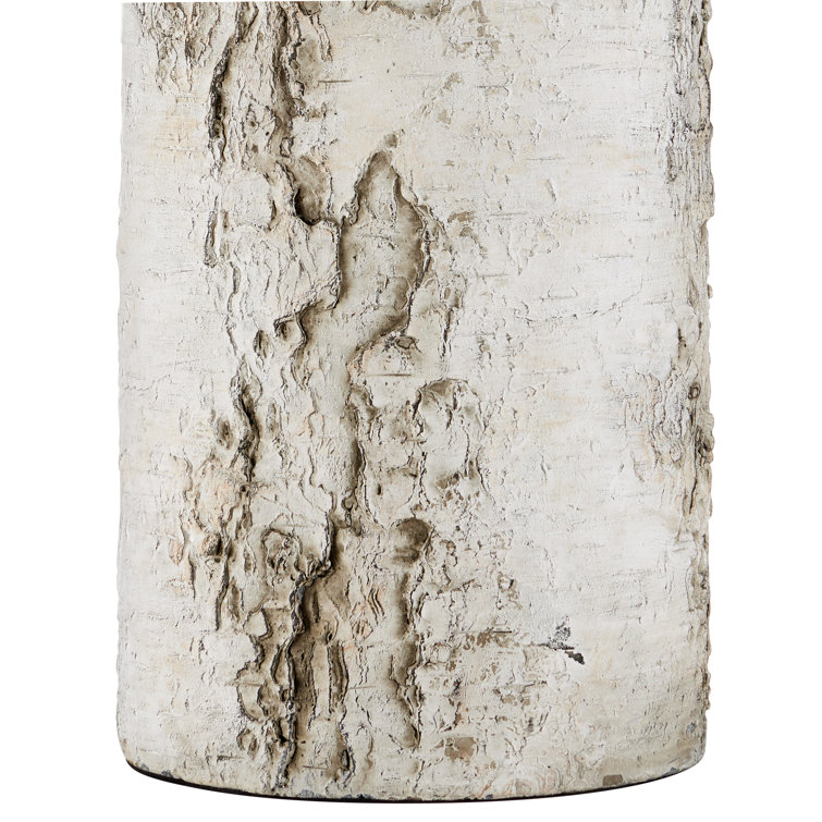 Birch White and Beige Linen Table Lamp with Gray Finish