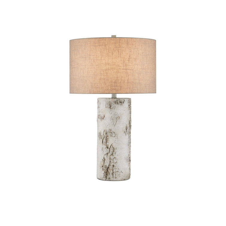 Birch White and Beige Linen Table Lamp with Gray Finish
