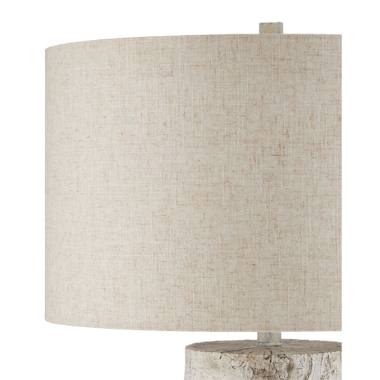 Birch White and Beige Linen Table Lamp with Gray Finish