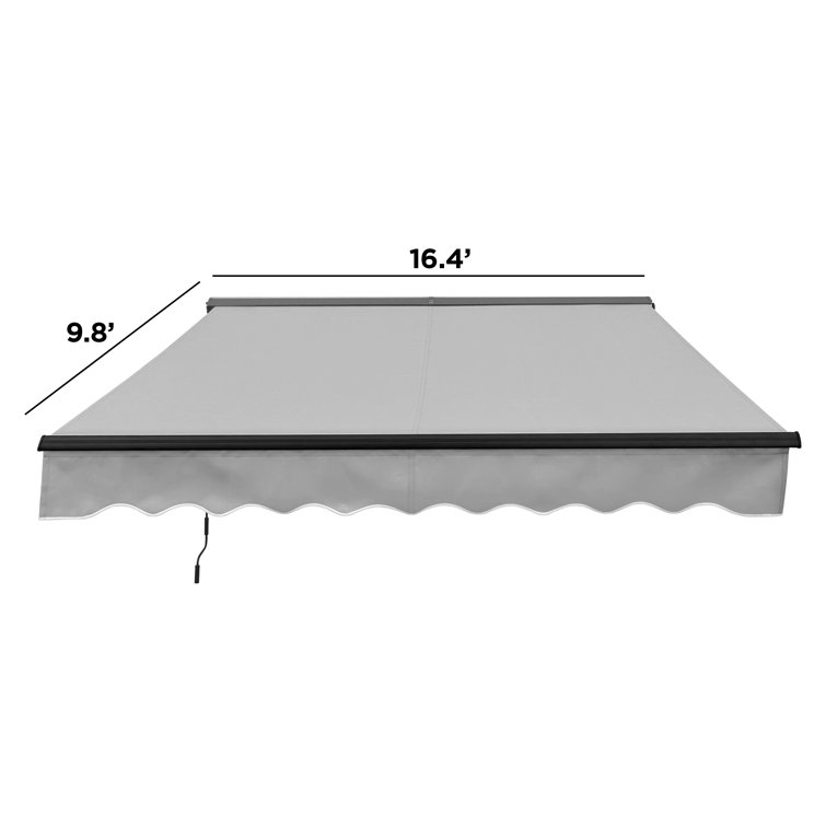 Motorized Silver Gray Patio Awning with LED Lights