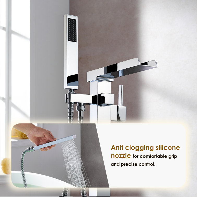 Polished Chrome Freestanding Tub Faucet with Hand Shower