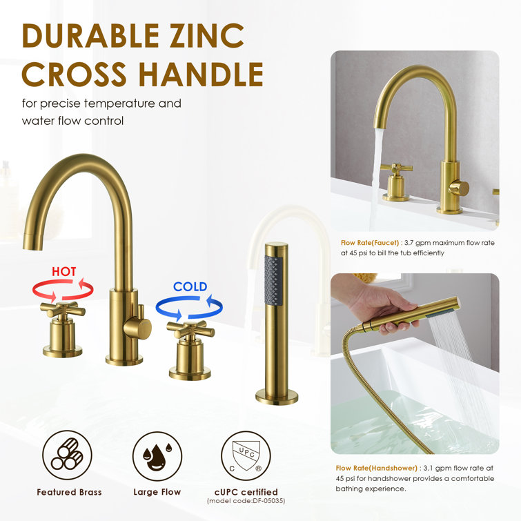 Brushed Gold Stainless Steel Deck-Mount Tub Faucet Set