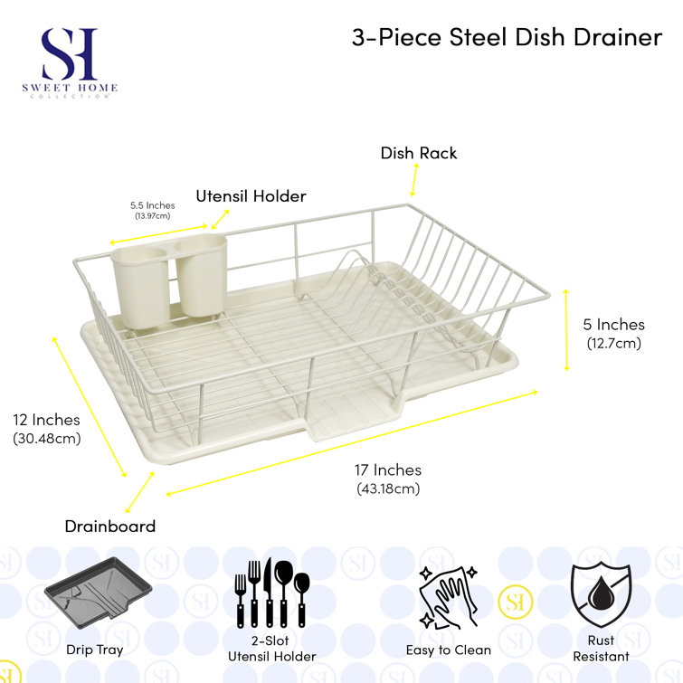 Ivory Metal 3-Piece Dish Drainer with Utensil Cup