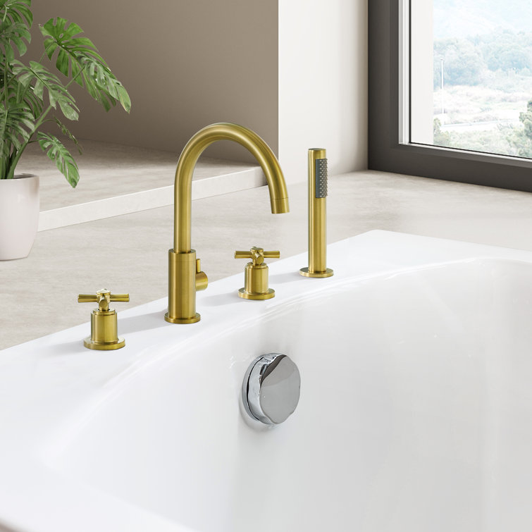 Brushed Gold Stainless Steel Deck-Mount Tub Faucet Set