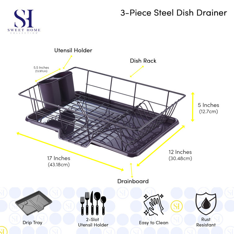 Eggplant Metal Foldable Dish Rack with Utensil Cup