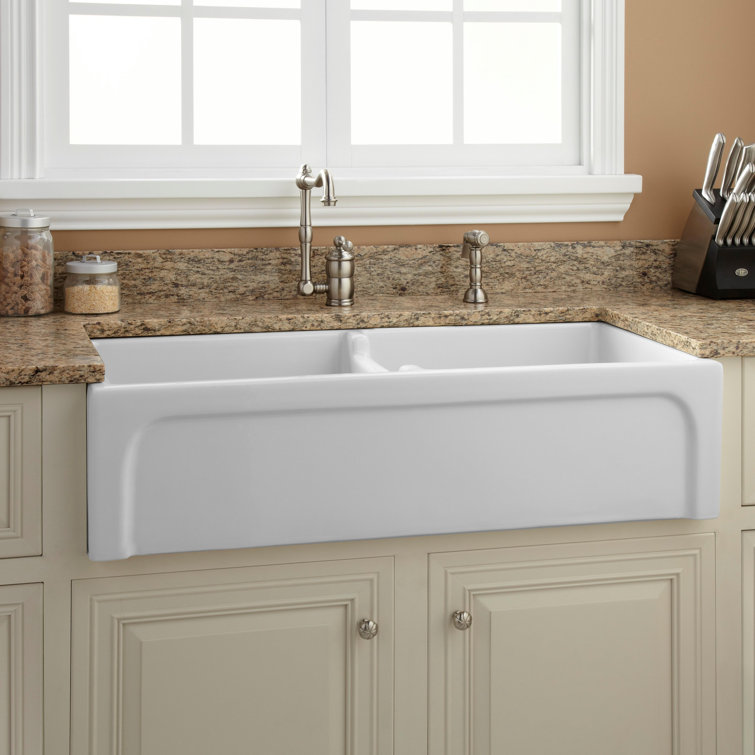 Risinger 39" White Fireclay Double Basin Farmhouse Sink