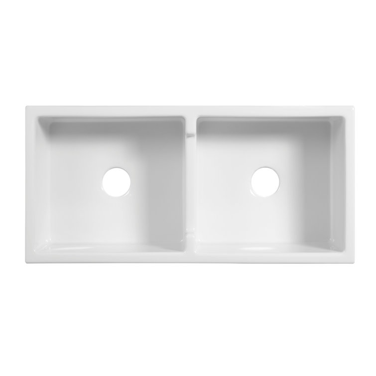 Risinger 39" White Fireclay Double Basin Farmhouse Sink
