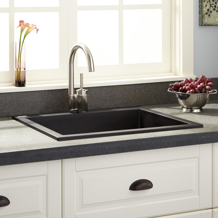 Midnight Black Granite Composite Drop-In Kitchen Sink
