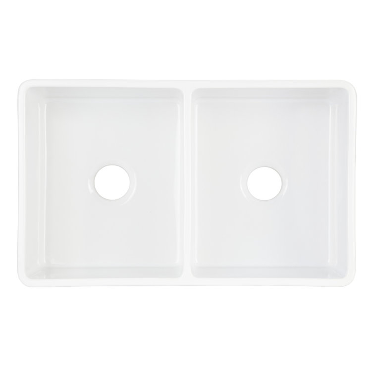 Curington 33" White Fireclay Double Basin Farmhouse Sink