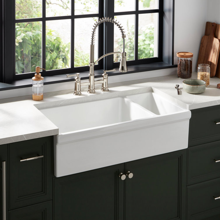 Gallo 36'' White Fireclay Double Basin Farmhouse Sink