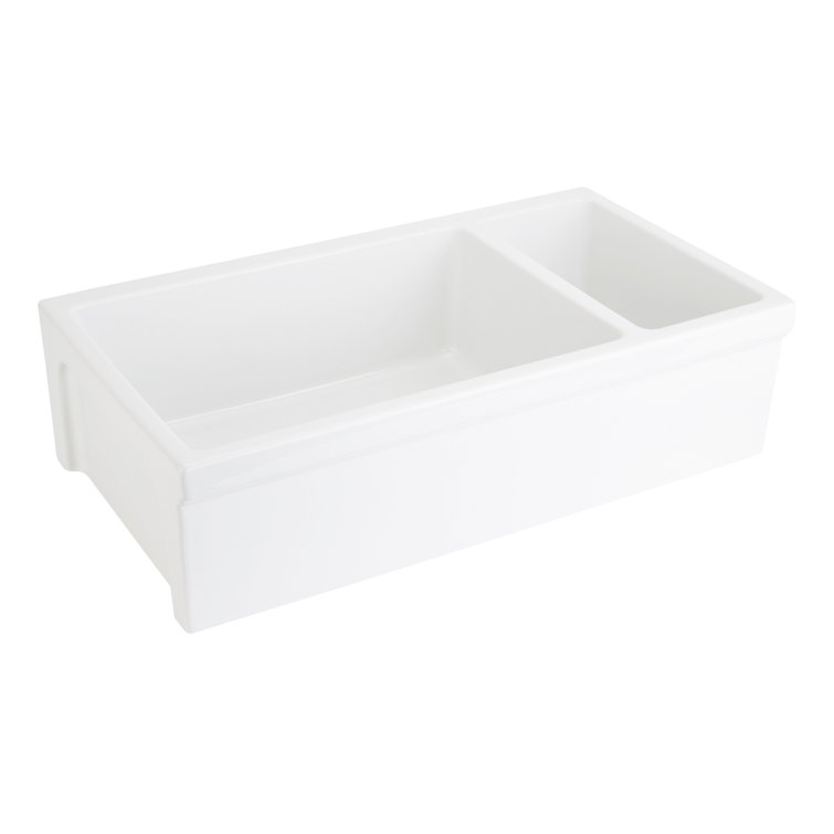 Gallo 36'' White Fireclay Double Basin Farmhouse Sink