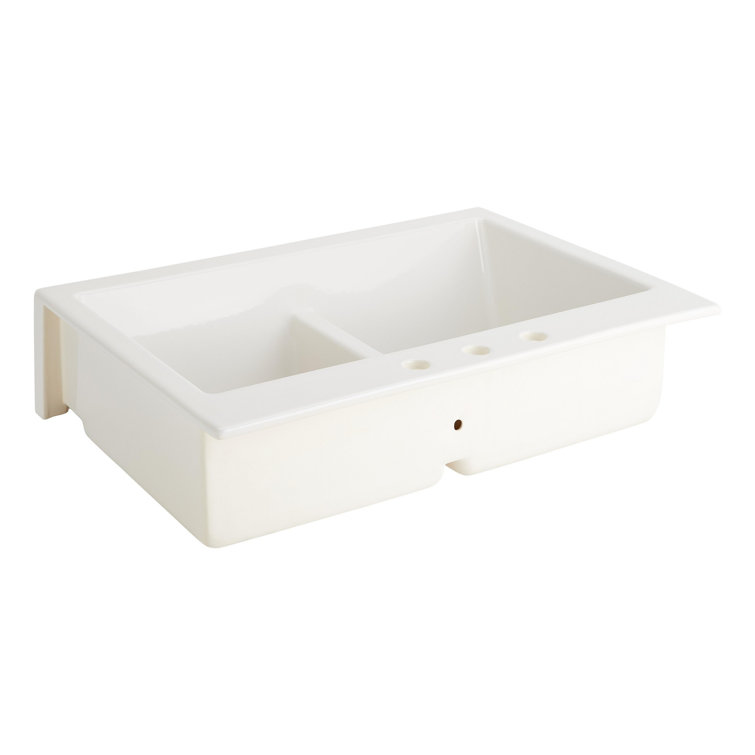 Galion 34" White Fireclay Double Basin Farmhouse Sink
