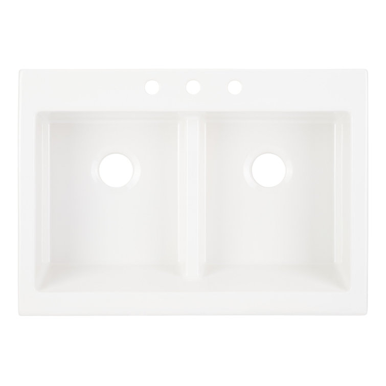 Galion 34" White Fireclay Double Basin Farmhouse Sink