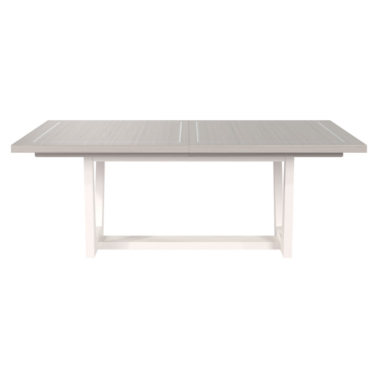 Mist White Extendable Rectangular Dining Table with Faux Stone Base