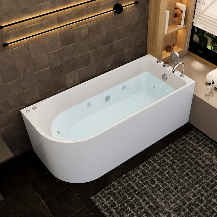 67" White Acrylic Freestanding Whirlpool Bathtub with Jets