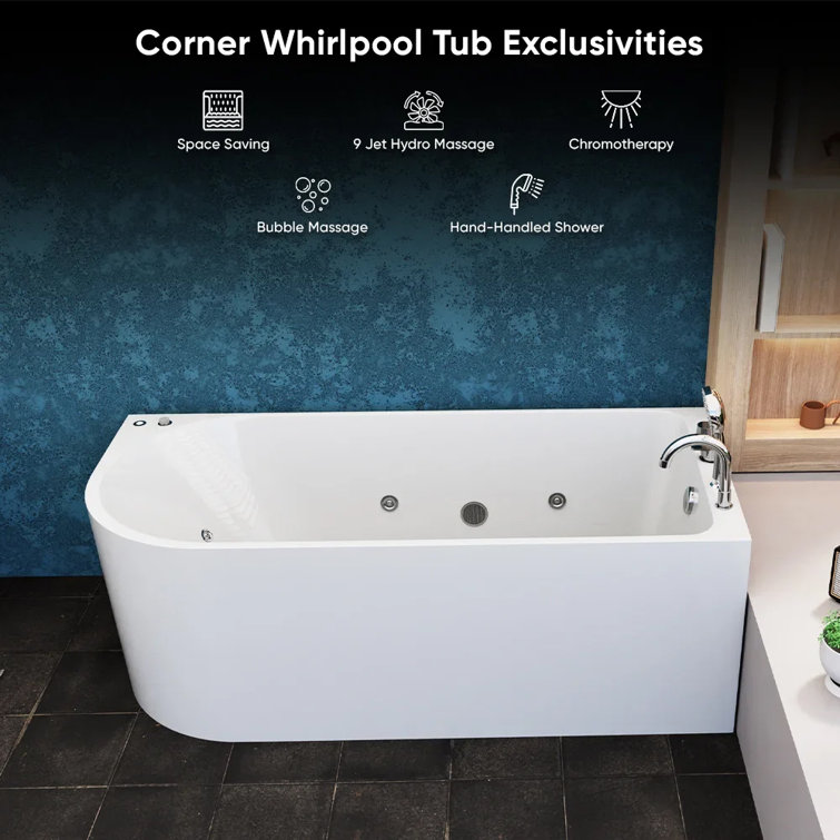 67" White Acrylic Freestanding Whirlpool Bathtub with Jets