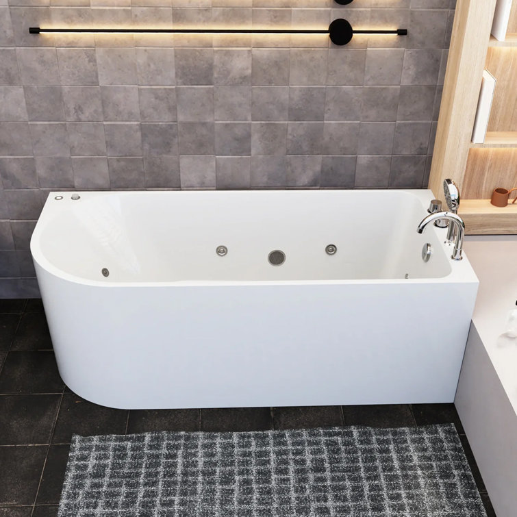 67" White Acrylic Freestanding Whirlpool Bathtub with Jets