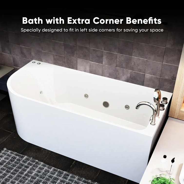 67" White Acrylic Freestanding Whirlpool Bathtub with Jets
