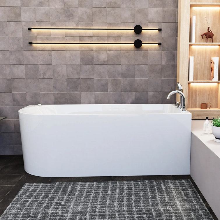 67" White Acrylic Freestanding Whirlpool Bathtub with Jets