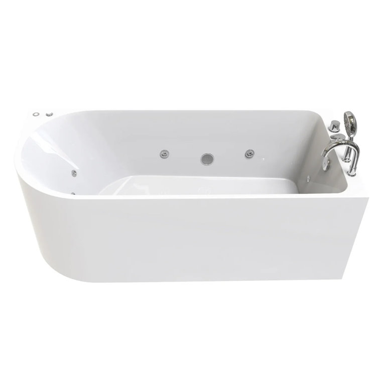 67" White Acrylic Freestanding Whirlpool Bathtub with Jets