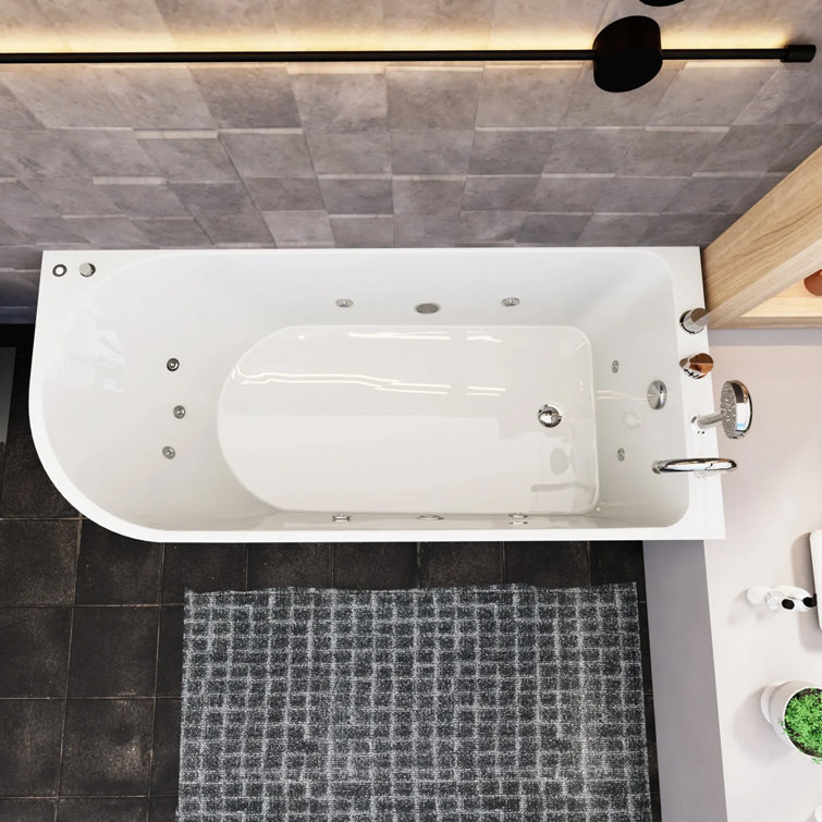 67" White Acrylic Freestanding Whirlpool Bathtub with Jets