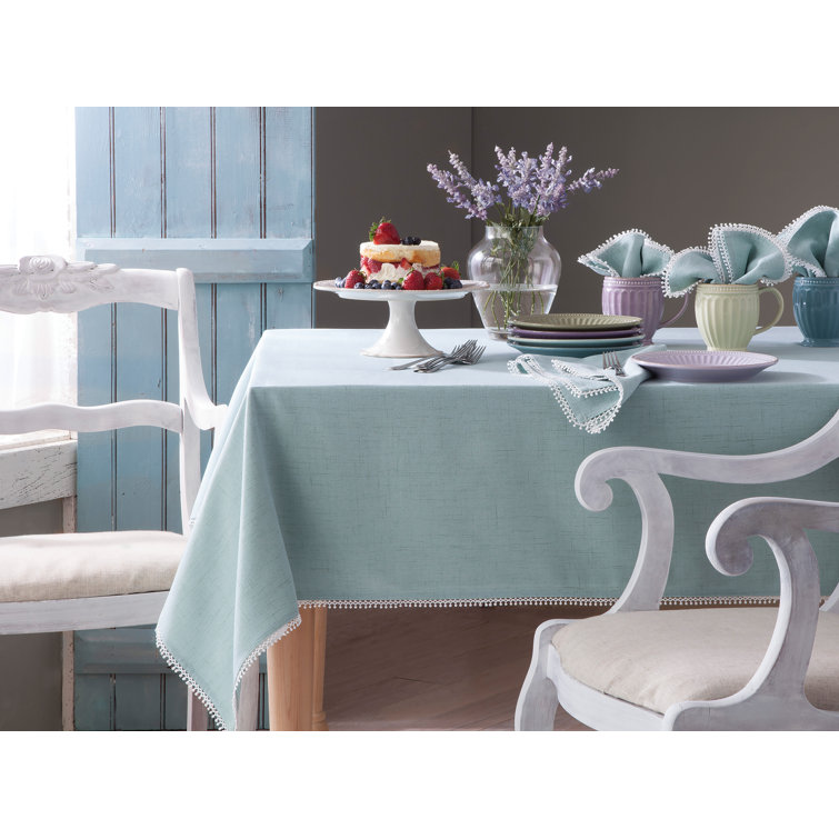 Natural Beige Round Fabric Tablecloth with Delicate Trim