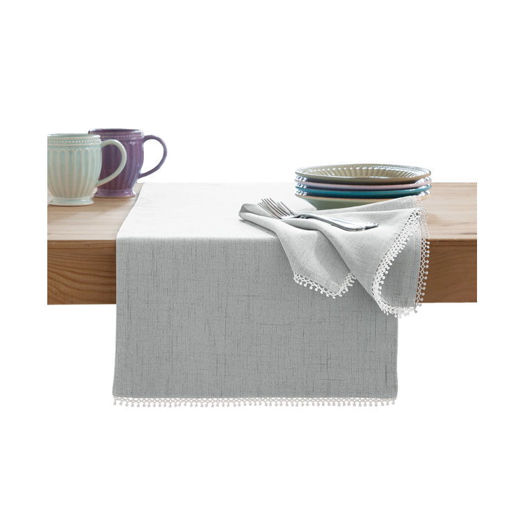 Dove Gray Polyester Embroidered 70" Table Runner