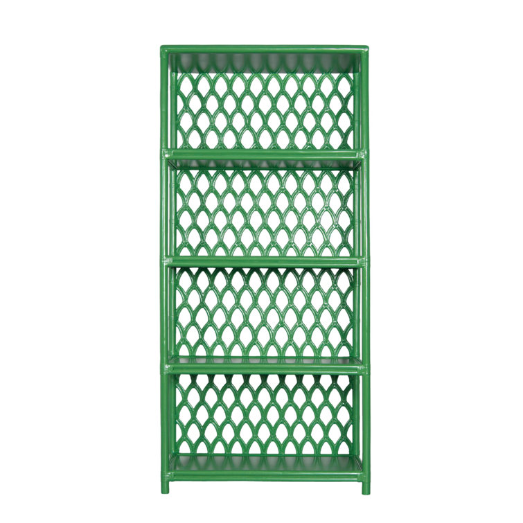 Bright Green Wood and Rattan Casablanca Bookcase