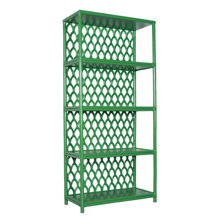 Bright Green Wood and Rattan Casablanca Bookcase