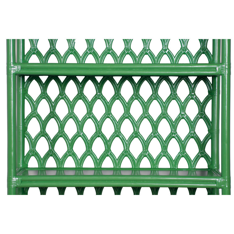 Bright Green Wood and Rattan Casablanca Bookcase
