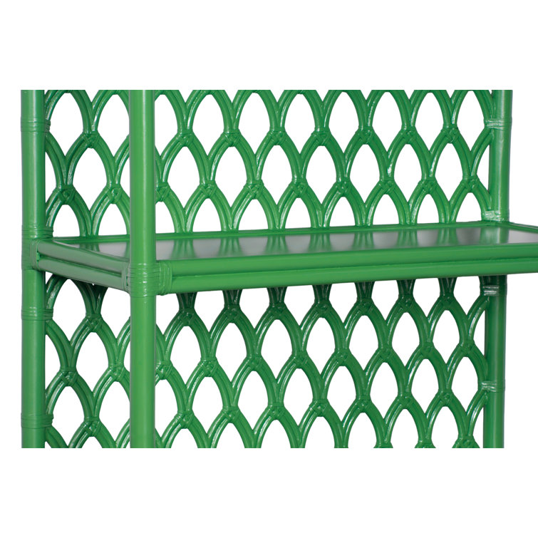 Bright Green Wood and Rattan Casablanca Bookcase