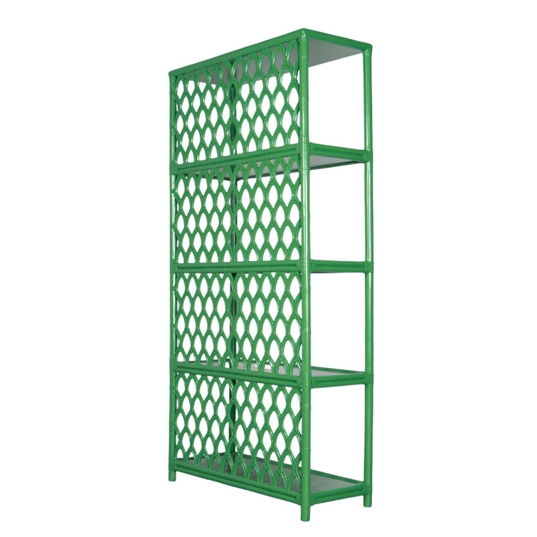 Bright Green Wood and Rattan Casablanca Bookcase