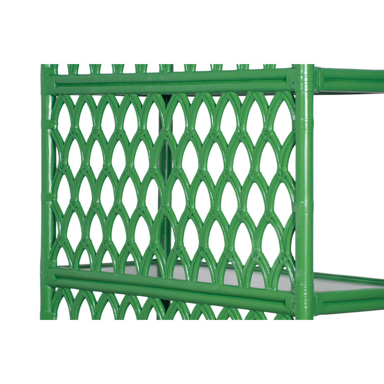 Bright Green Wood and Rattan Casablanca Bookcase