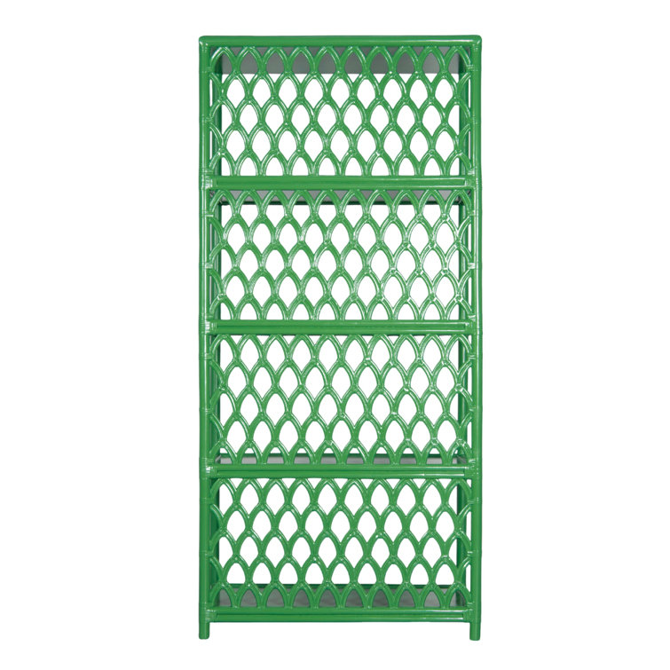 Bright Green Wood and Rattan Casablanca Bookcase