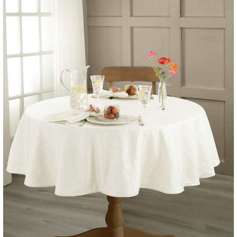 Elegant White Cotton Blend Jacquard Oval Tablecloth