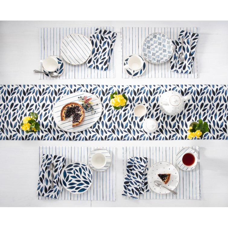 Lenox Blue and White Reversible Polyester Table Runner