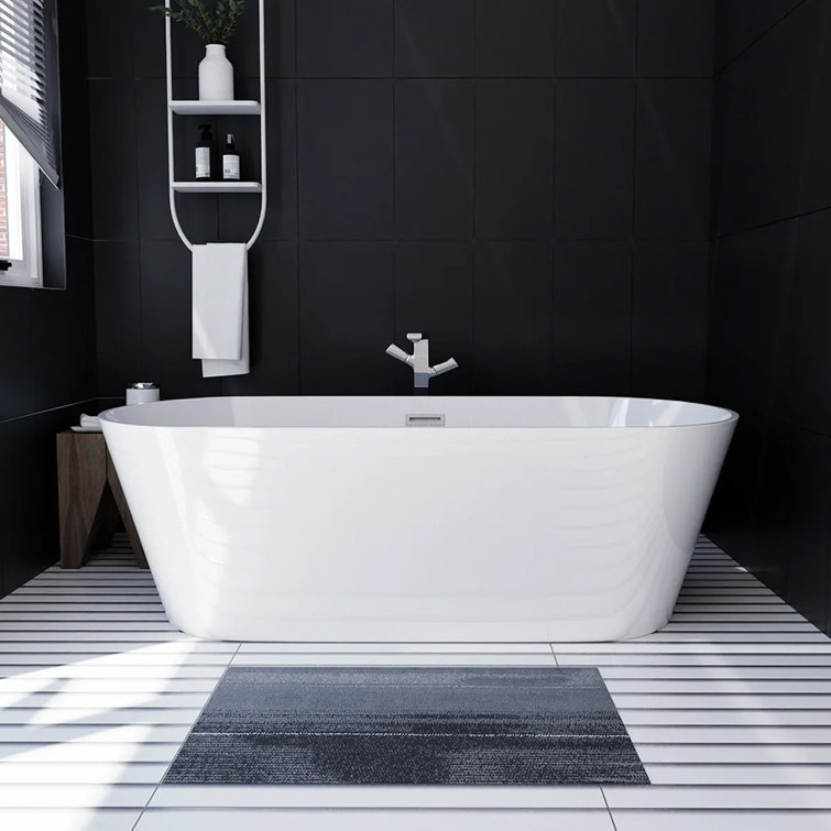 67" Glossy White Acrylic Freestanding Soaking Bathtub