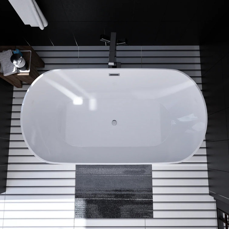 67" Glossy White Acrylic Freestanding Soaking Bathtub