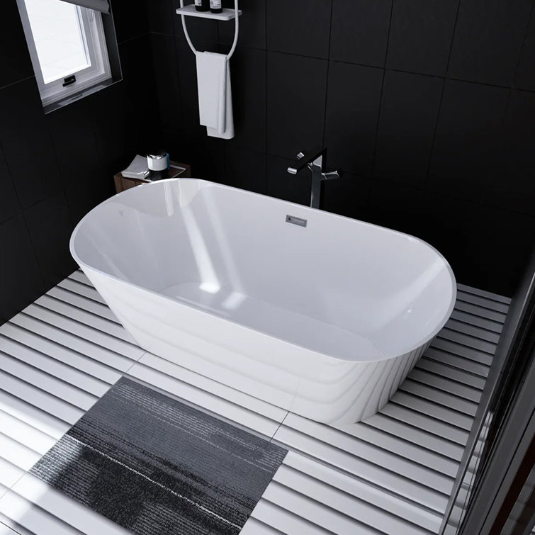 67" Glossy White Acrylic Freestanding Soaking Bathtub