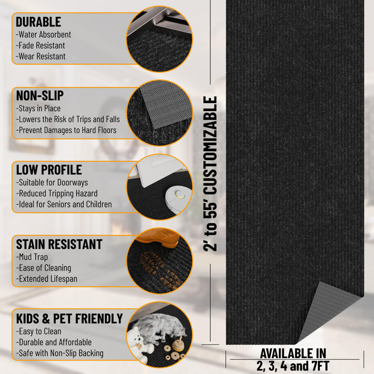 Modern Utility Black Synthetic 31x118 Ribbed Indoor/Outdoor Runner Rug