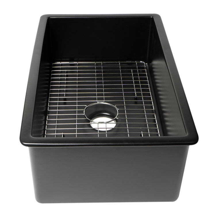 Black 32" Fireclay Farmhouse Drop-In Kitchen Sink