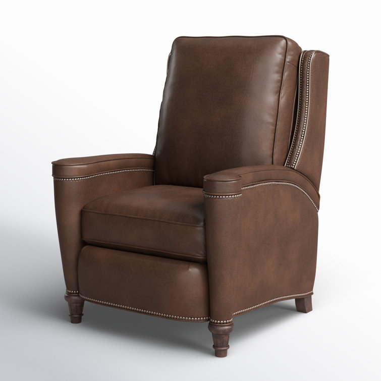 Handcrafted Beige Leather and Wood Traditional Recliner