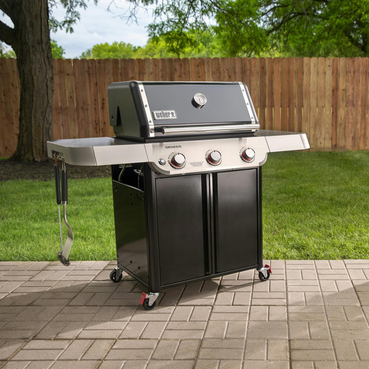 Genesis E-315 Black Liquid Propane Gas Grill with Side Tables